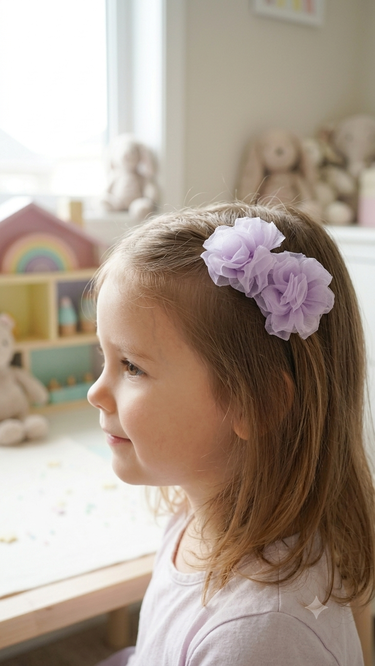 Chiffon Flower Hair Clip for Girls – Double Ruffle Organza Blossom Clip | Soft & Lightweight | Pastel Lavender & More Colours | Kids & Teen Hair Accessory | Festive, Party & Everyday Wear | Birthday Gift