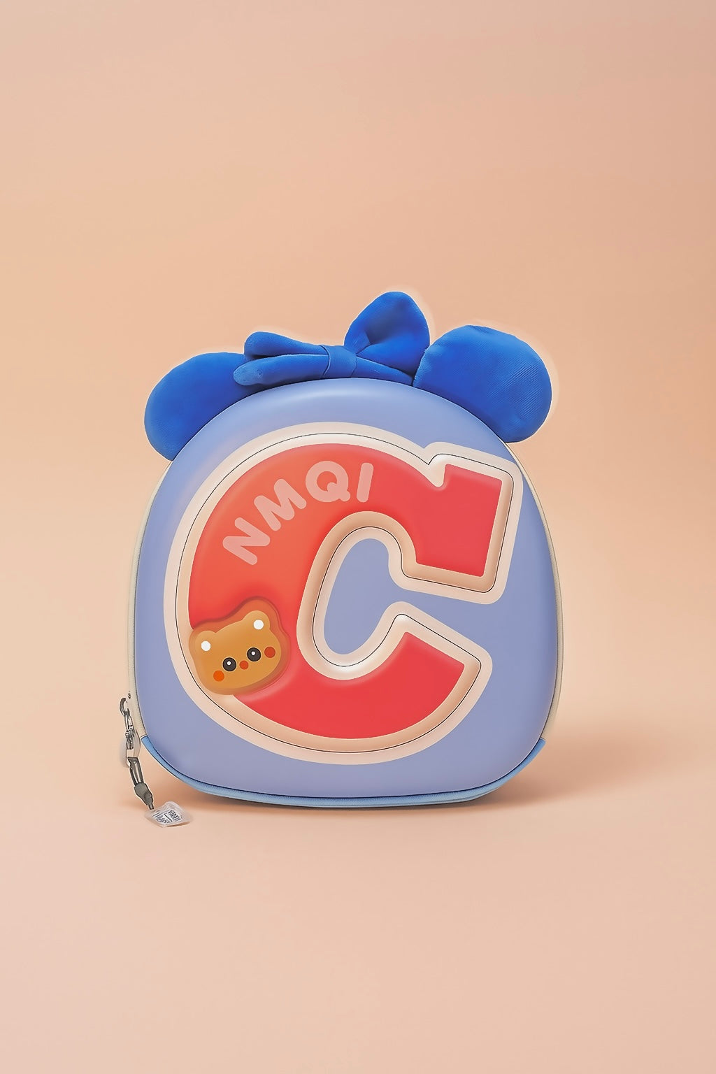 Cute 3D Letter Design Kids Backpack | Peach Pink EVA School Bag with Plush Ears & Bear Charm | Lightweight Waterproof Travel Bag