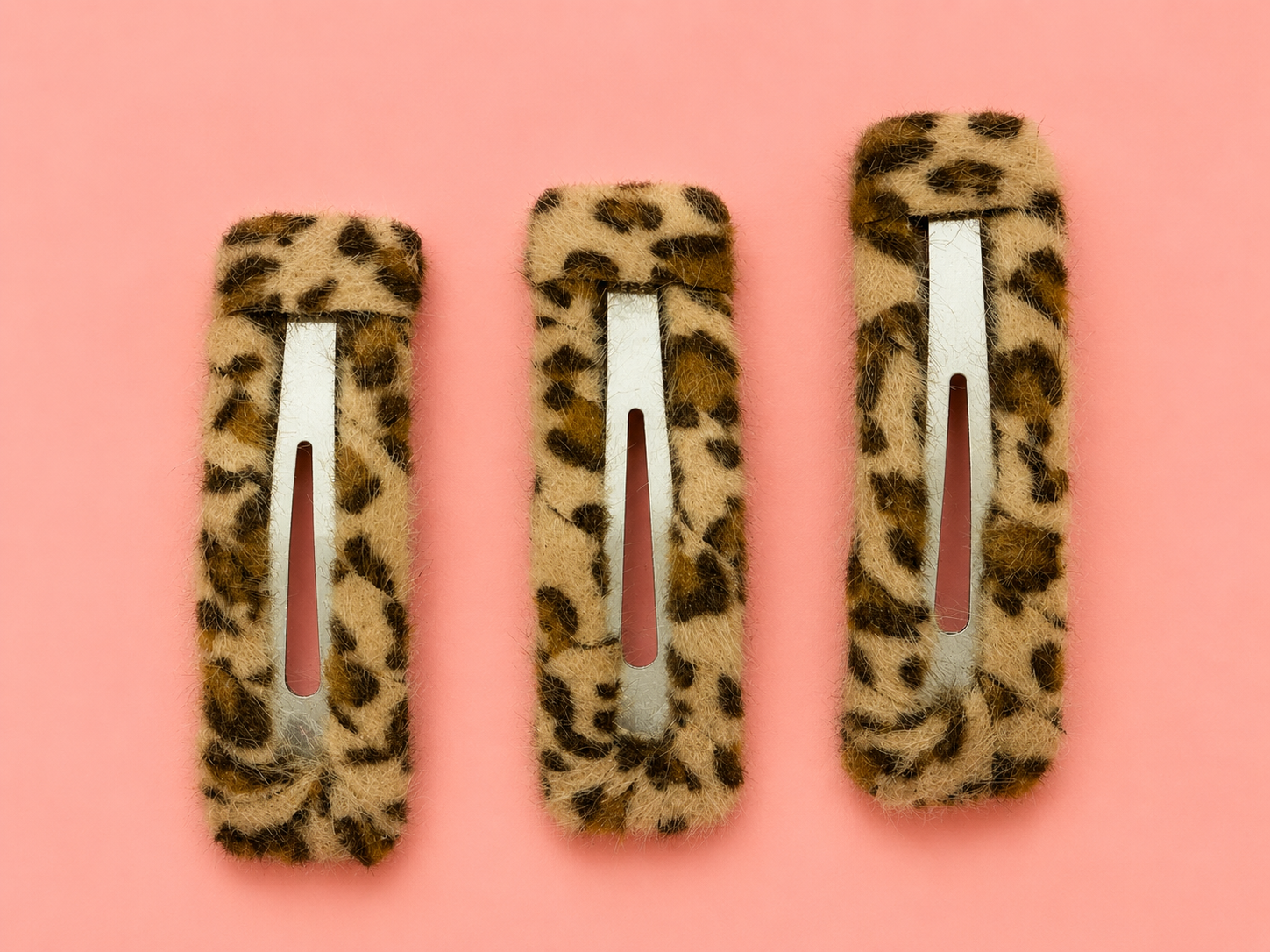 Leopard Print Hair Clips for Girls – Fluffy Faux Fur Snap Clip Set of 3 | Animal Print Rectangle Barrette | Kids & Teen Hair Accessories | Trendy School & Party Hair Clip | Birthday Gift