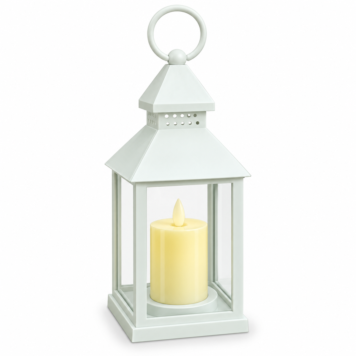Decorative LED Candle Lantern with Flameless Pillar Candle, Hanging Lantern in Black & White