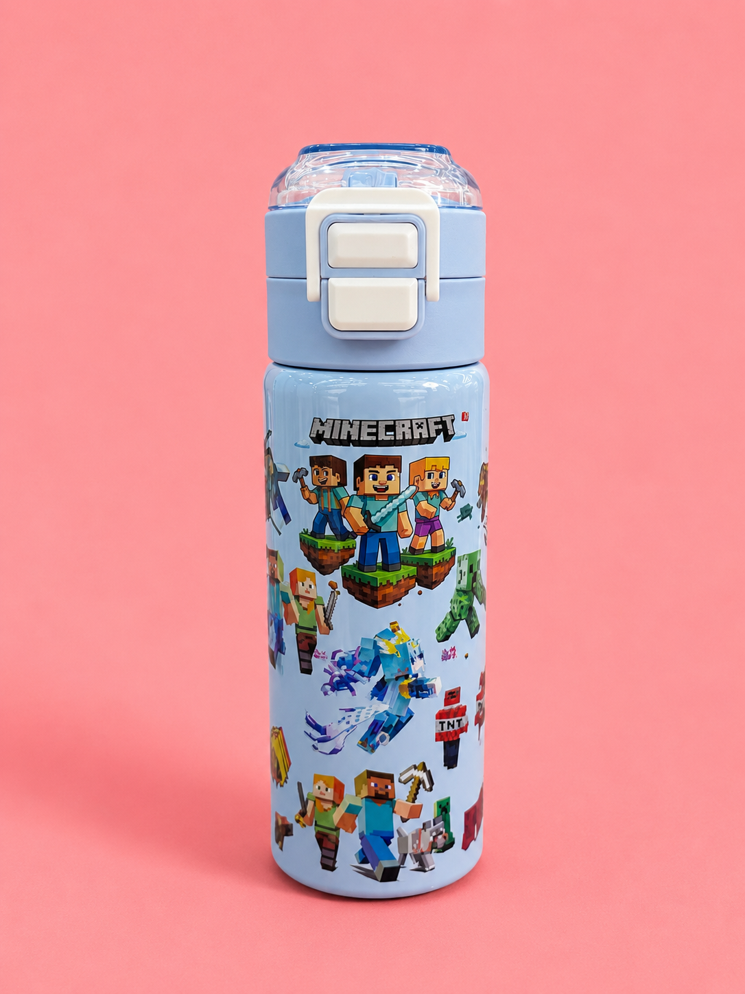 Minecraft Character Kids Water Bottle – Stainless Steel Insulated Bottle with Pop-Up Straw Lid | 4 Colour Variants | Leak-Proof School Water Bottle for Boys & Girls Age 4+ | Birthday Gift