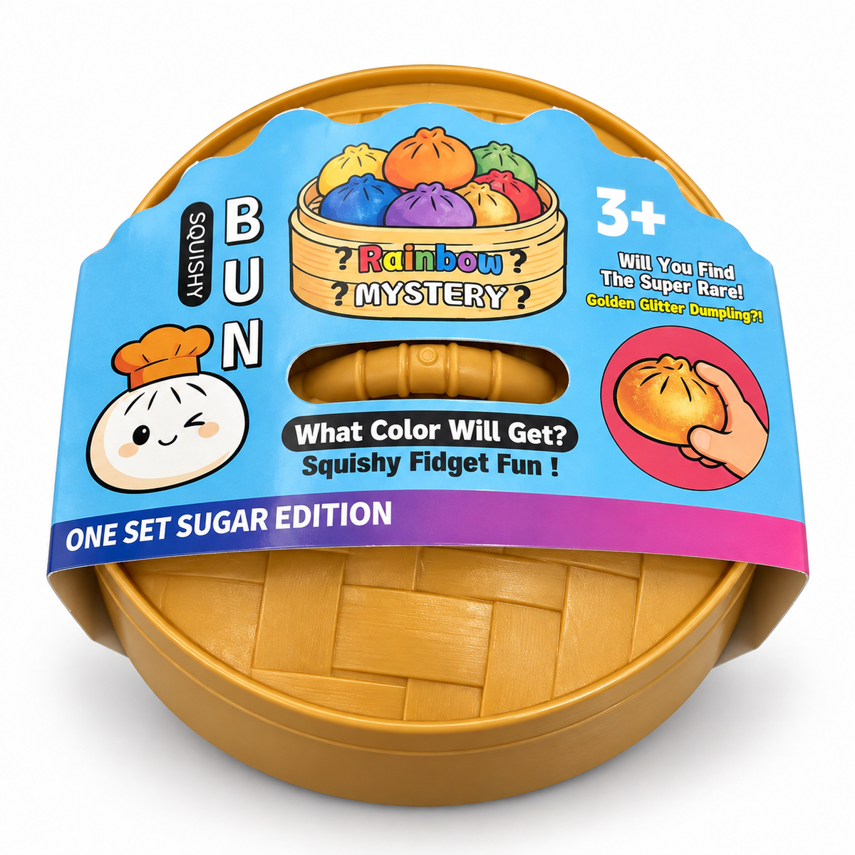 Squishy Bun Mystery Fidget Toy, Steamer Basket Dumpling Squishies, Slow Rising Foam Stress Relief Squeeze Toy, Surprise Blind Box Party Favor & Return Gift for Kids Ages 3+ (Random Design)