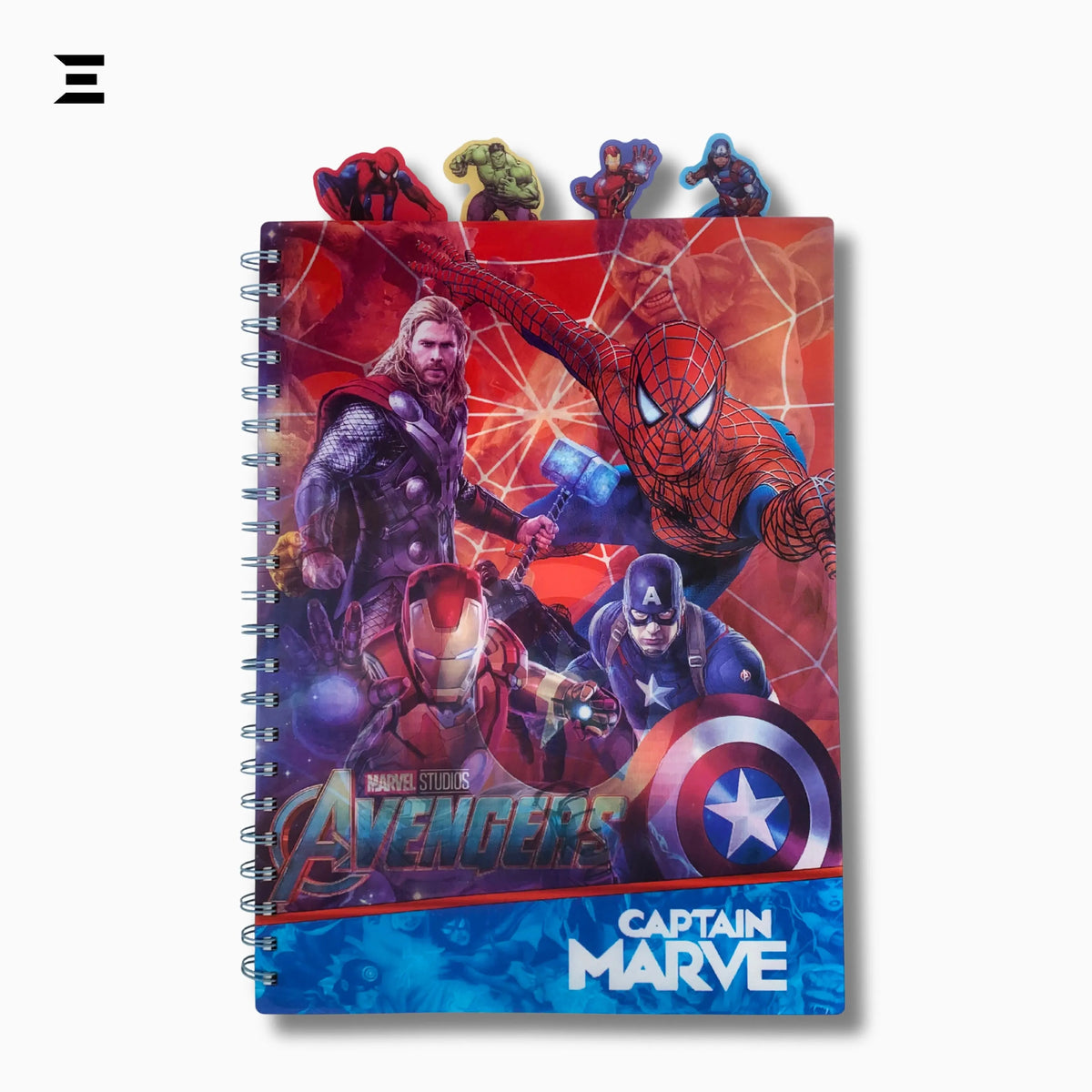 Marvel Avengers A4 Spiral Notebook with 3D Cover & Character Tab Dividers, 4 Designs