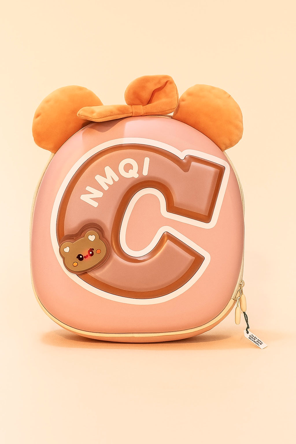 Cute 3D Letter Design Kids Backpack | Peach Pink EVA School Bag with Plush Ears & Bear Charm | Lightweight Waterproof Travel Bag