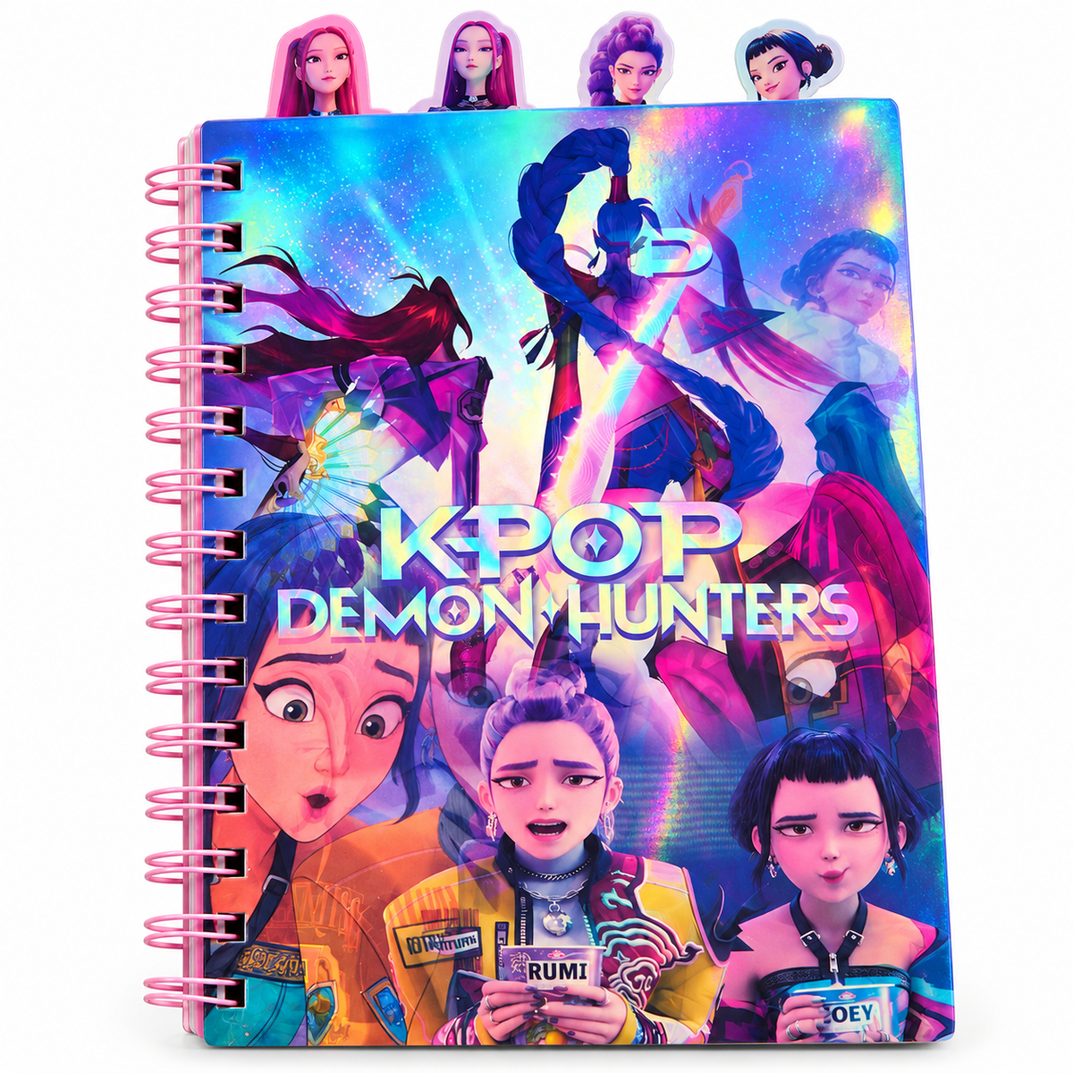 KPop Demon Hunters A4 Spiral Notebook with Holographic Cover & Character Tab Dividers - 70pgs