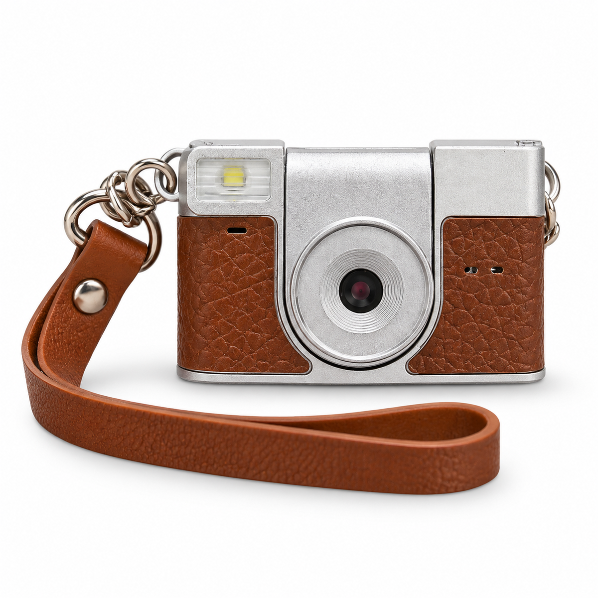 Mini Retro Digital Camera 2K – Vintage Style Pocket Camera with Flip-Up Selfie Lens, Photo & Video Recording, LED Flash & Large Rear Screen | Type-C Rechargeable, Micro SD Slot, Leather Strap | Gift for Kids, Teens & Adults