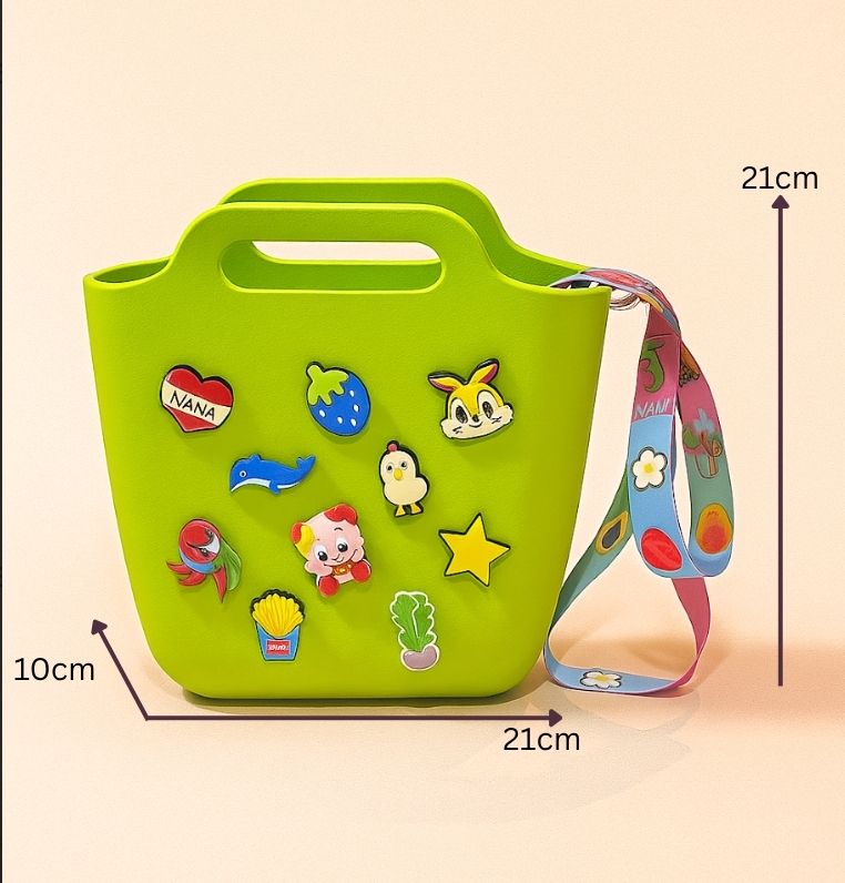 The Joy Sling | Trendy Crocs Style EVA Tote Bag for Women | Waterproof Handbag with Printed Strap & Fun Charms