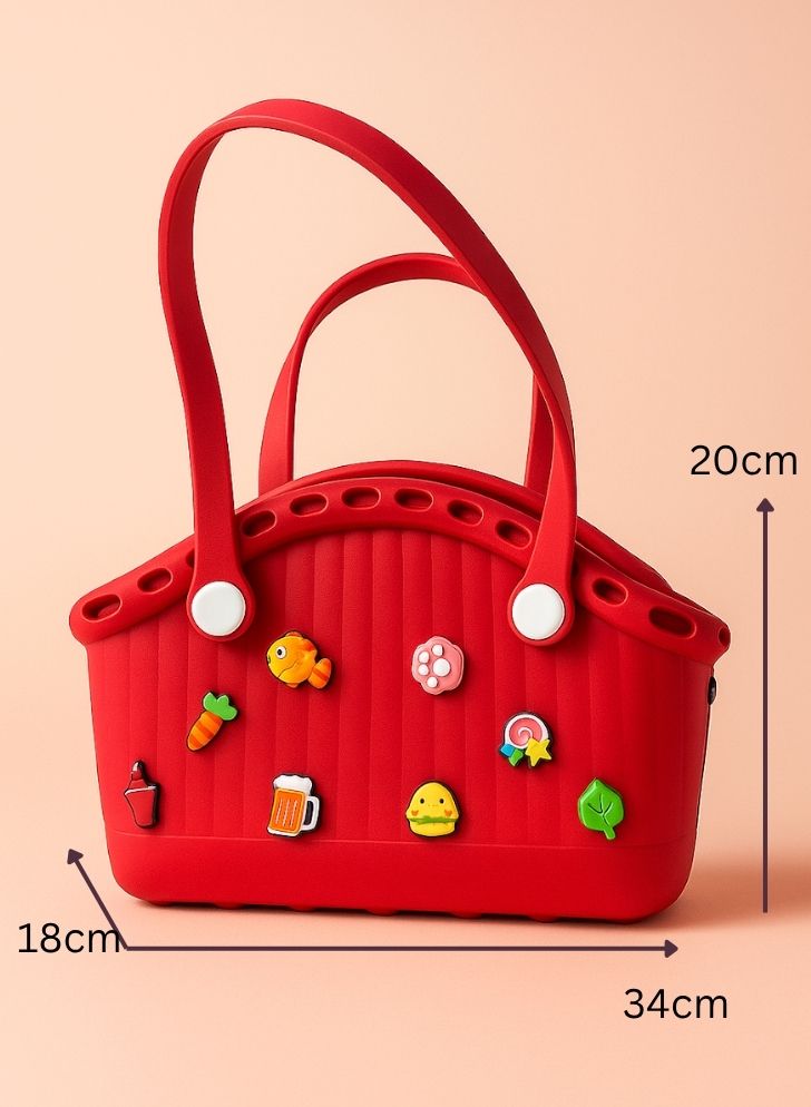 Charmify Carry-All Bag | Trendy Sky Crocs Style Basket Tote Bag | Waterproof EVA Jelly Handbag with Fun Charms | Large Capacity Beach, Travel & Daily Use Bag for Girls