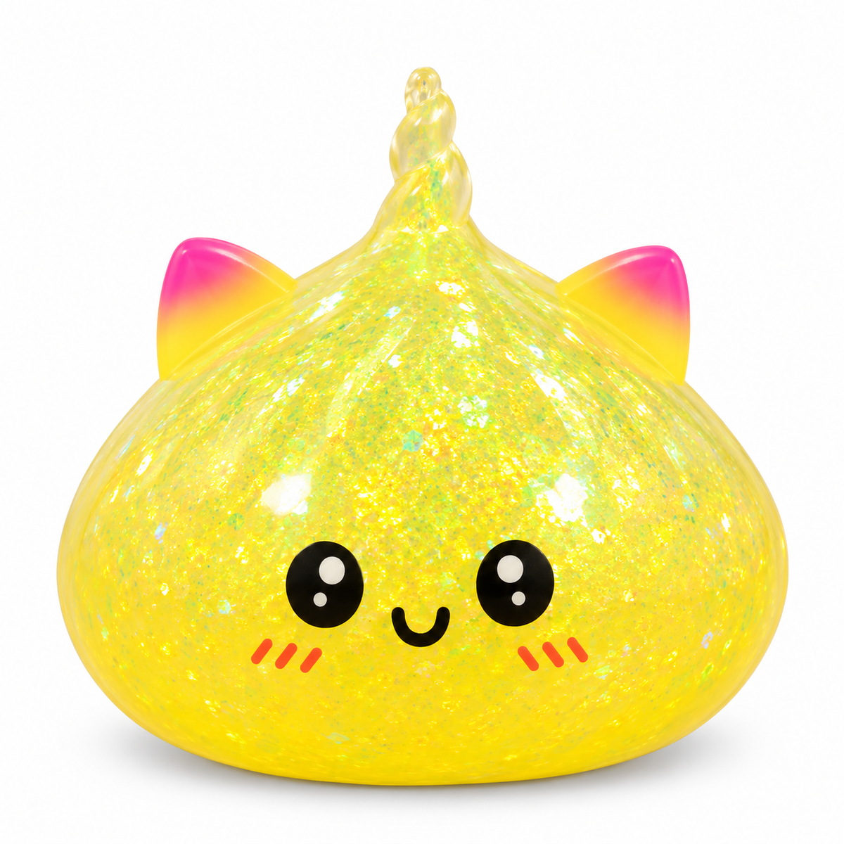 Jumbo Glitter Squishy Dumpling Toy for Kids, Big Stretchy Stress Relief Ball with Cute Face, Unicorn Horn & Cat Ears, Sensory Fidget Squeeze Toy in Steamer Basket, Return Gift for Girls & Boys (Random Colour)