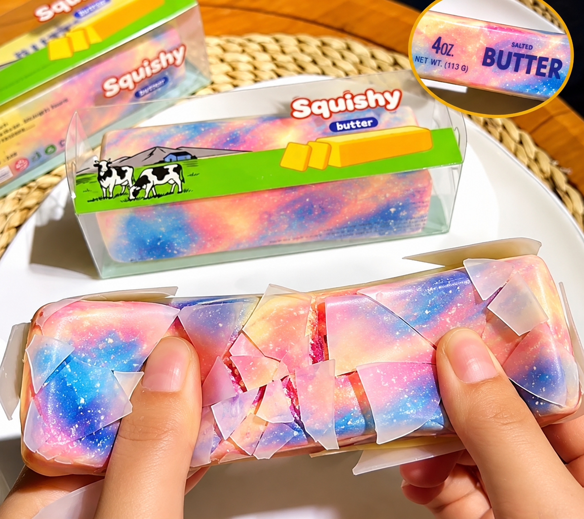 Galaxy Butter Stick Squishy Toy, Crispy Slow Rising Stress Relief Fidget with Crunchy Shell