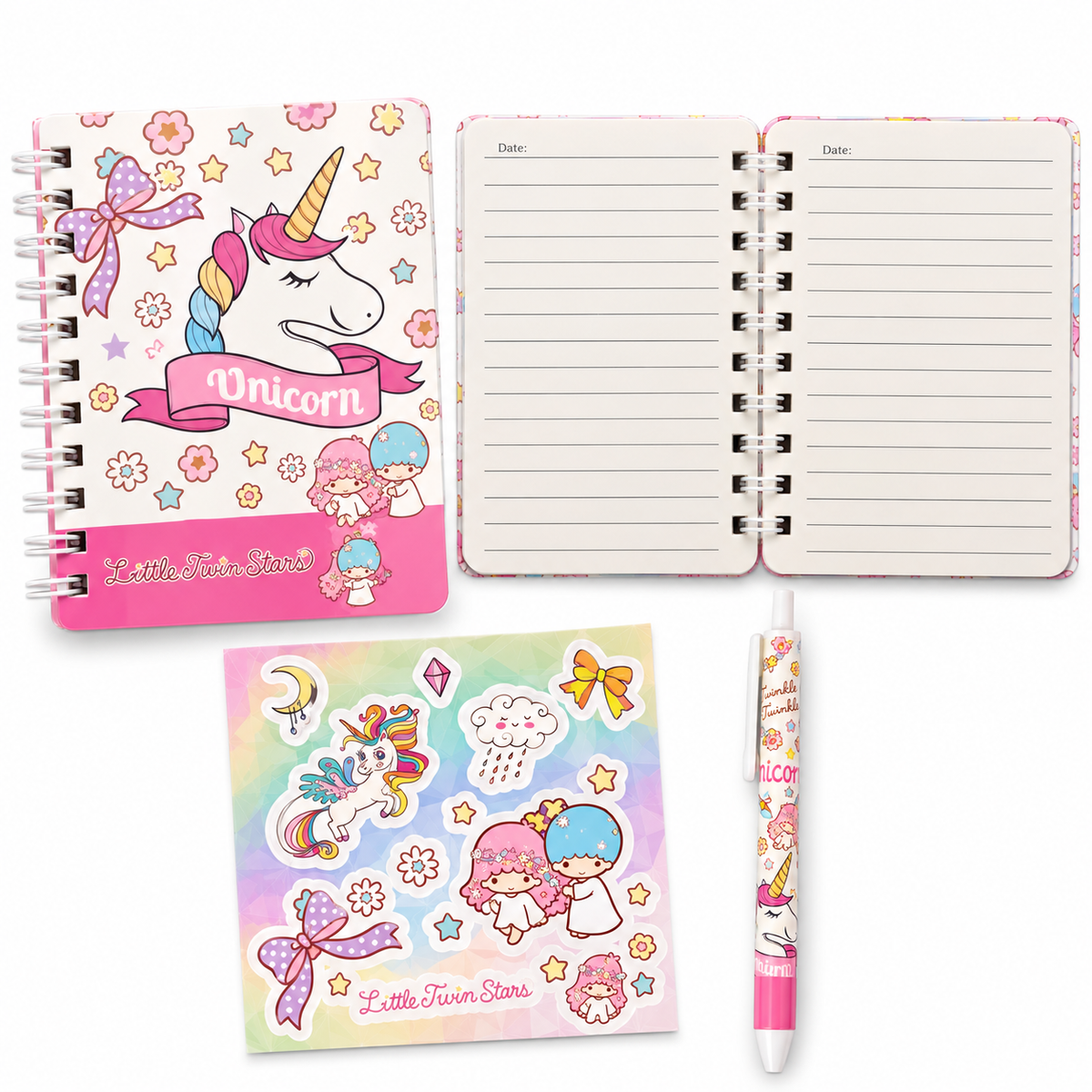 Spiral Notebook Set with Stickers & Pen, KPop Demon Hunters, Unicorn & Dinosaur Designs