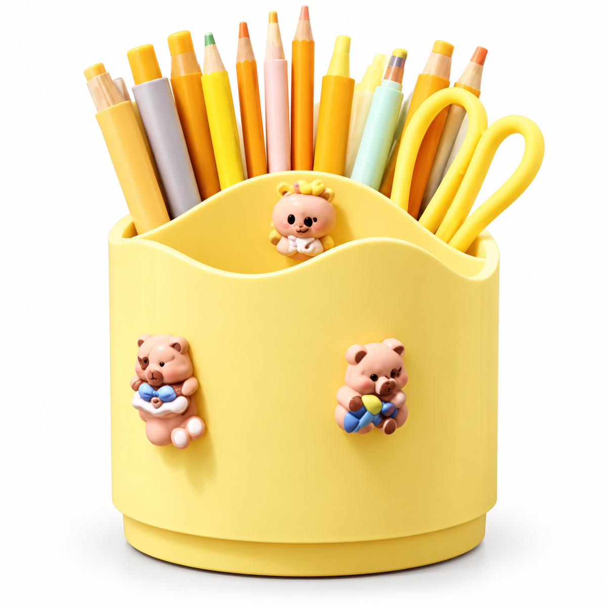 Cute Pen Stand for Kids – 2 Compartment Pencil Holder with 3D Bear Charms, Desk Organizer for Pens, Pencils, Scissors & Stationery | Kawaii Study Table Accessory for Girls & Boys | Return Gift