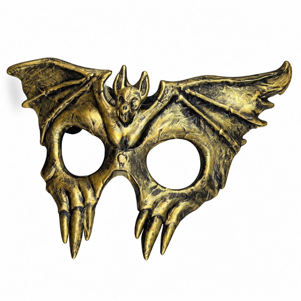 Halloween Bat Eye Mask – Antique Gold Masquerade Half Mask with Bat Wings & Claws Design | Vampire, Gothic & Dark Fantasy Costume Mask for Halloween Party, Cosplay & Masquerade Ball (Adults & Teens)