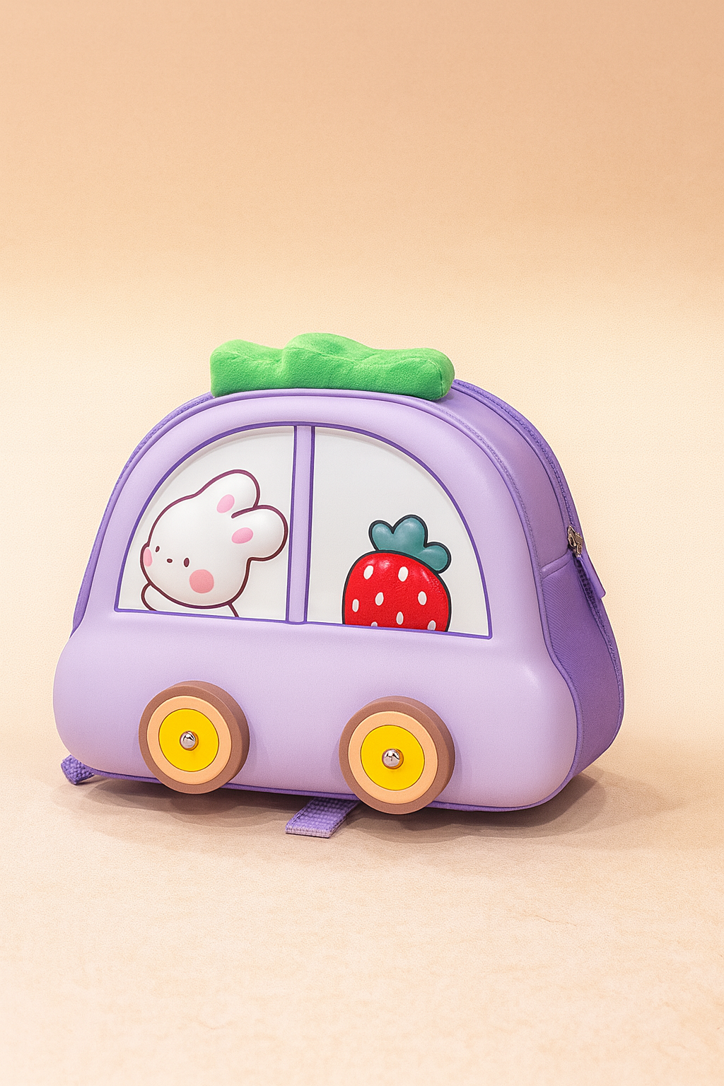 Car Shape Kids Backpack | 3D EVA Cartoon School Bag for Boys & Girls | Cute Blue Waterproof Backpack with Bunny & Strawberry Design | Lightweight Travel & Preschool Bag