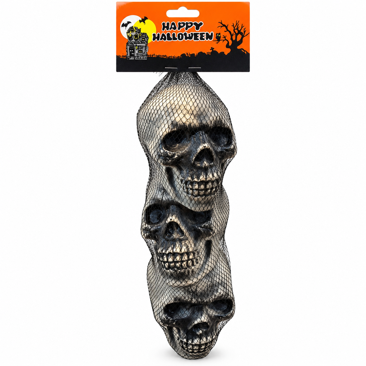 Halloween Skull Decoration Set of 3 – Realistic Plastic Skulls with Aged Bone Finish | Skeleton Head Props for Haunted House, Graveyard, Party Table & Spooky Home Decor