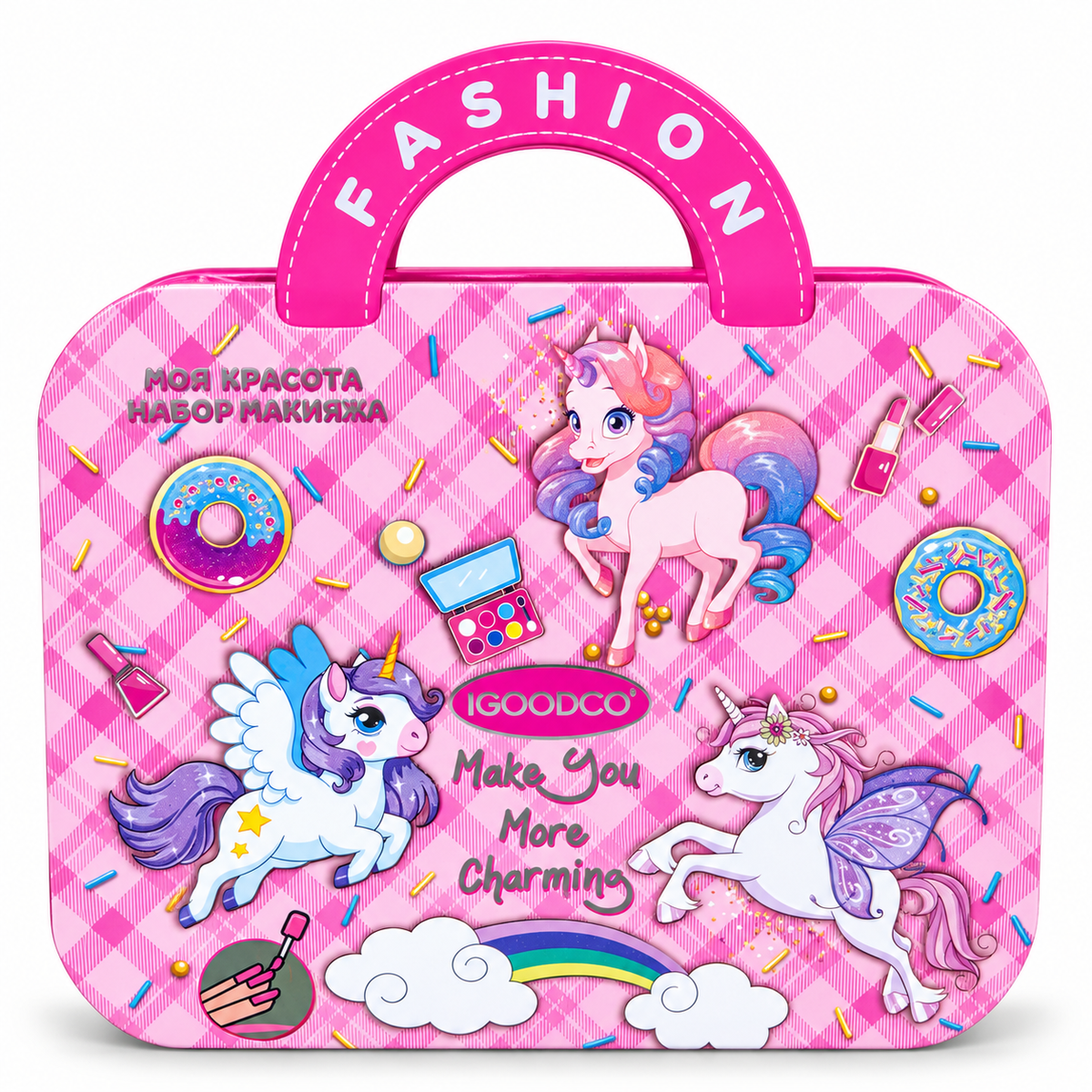 Unicorn Makeup Kit for Girls – Pink Handbag Makeup Set with 17 Eyeshadows, 4 Blushes, Lip Glosses, Nail Polish & 5 Brushes | Portable Vanity Case with Mirror | Pretend Play Gift for Girls