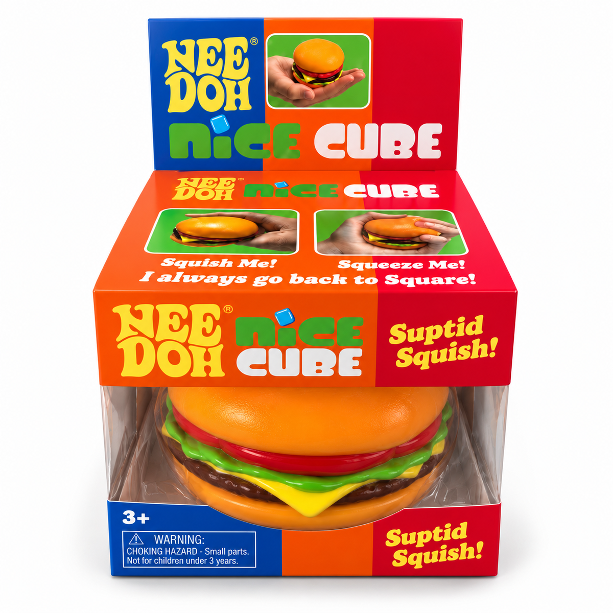 Nee Doh Nice Cube Burger King Squishy Burger, Stretchy Squeeze Fidget Toy, Sensory Stress Relief Toy for Kids Ages 3+, Cheeseburger Shape Collectible, Gift for Boys & Girls