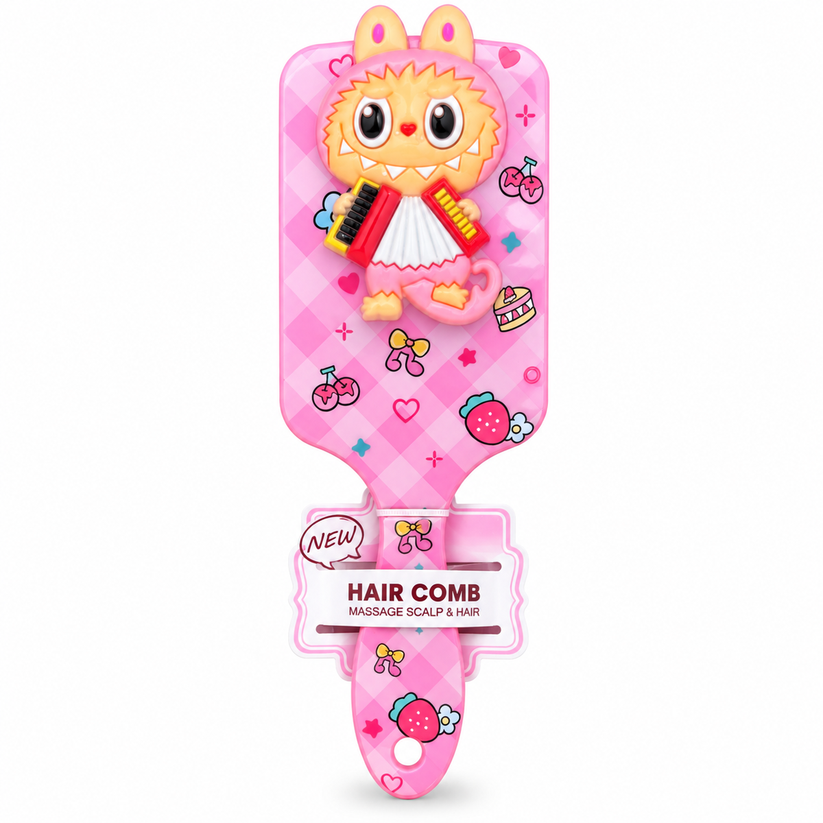 Kids Hair Brush with 3D Cute Monster Character, Paddle Detangling Brush for Girls, Scalp Massage Hairbrush with Soft Cushion & Ball-Tip Bristles, Cartoon Design Hair Comb, Return Gift (Pink/Purple/Rose)