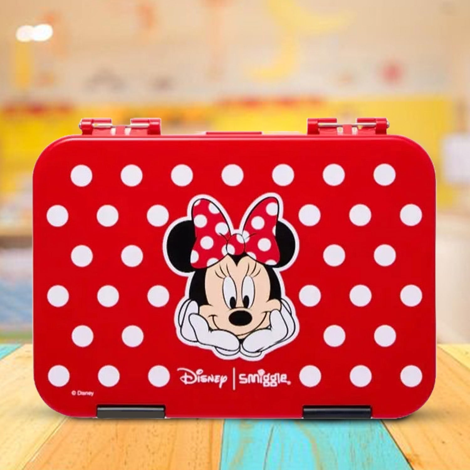 Disney Minnie Mouse Kids Lunch Box – Iconic Red Polka Dot Hard Shell Tiffin with Multi-Section Interior & Secure Clip Locks, Girls Ages 3+, Classic Red/White