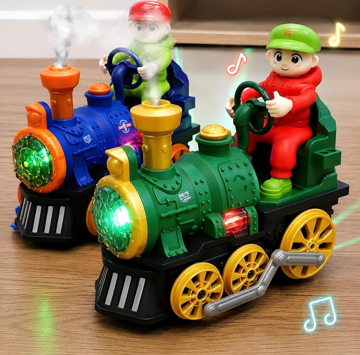 Steam Engine Train Toy for Kids – Bump & Go Locomotive with Real Water Mist Smoke, Colourful LED Lights & Music | 360° Auto-Turning Toy Train with Driver | Gift for Boys & Girls 3+ Year