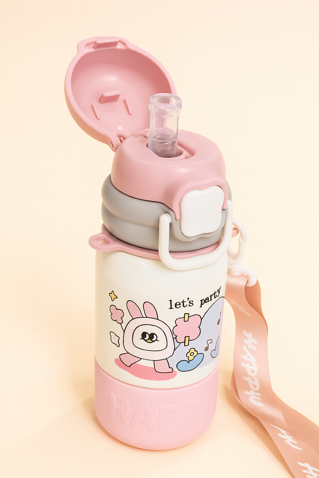 Cute Afternoon Bear Kids Water Bottle – Leak-Proof Flip Cap, BPA-Free Stainless Steel, Double Wall Insulated Cartoon Bottle for School & Travel