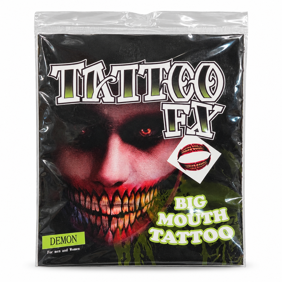 Halloween Big Mouth Temporary Face Tattoo – Demon Scary Smile Tattoo Sticker for Halloween Makeup | Creepy Wide-Mouth Teeth Effect, Easy Water Transfer | Costume Face Tattoo for Men & Women