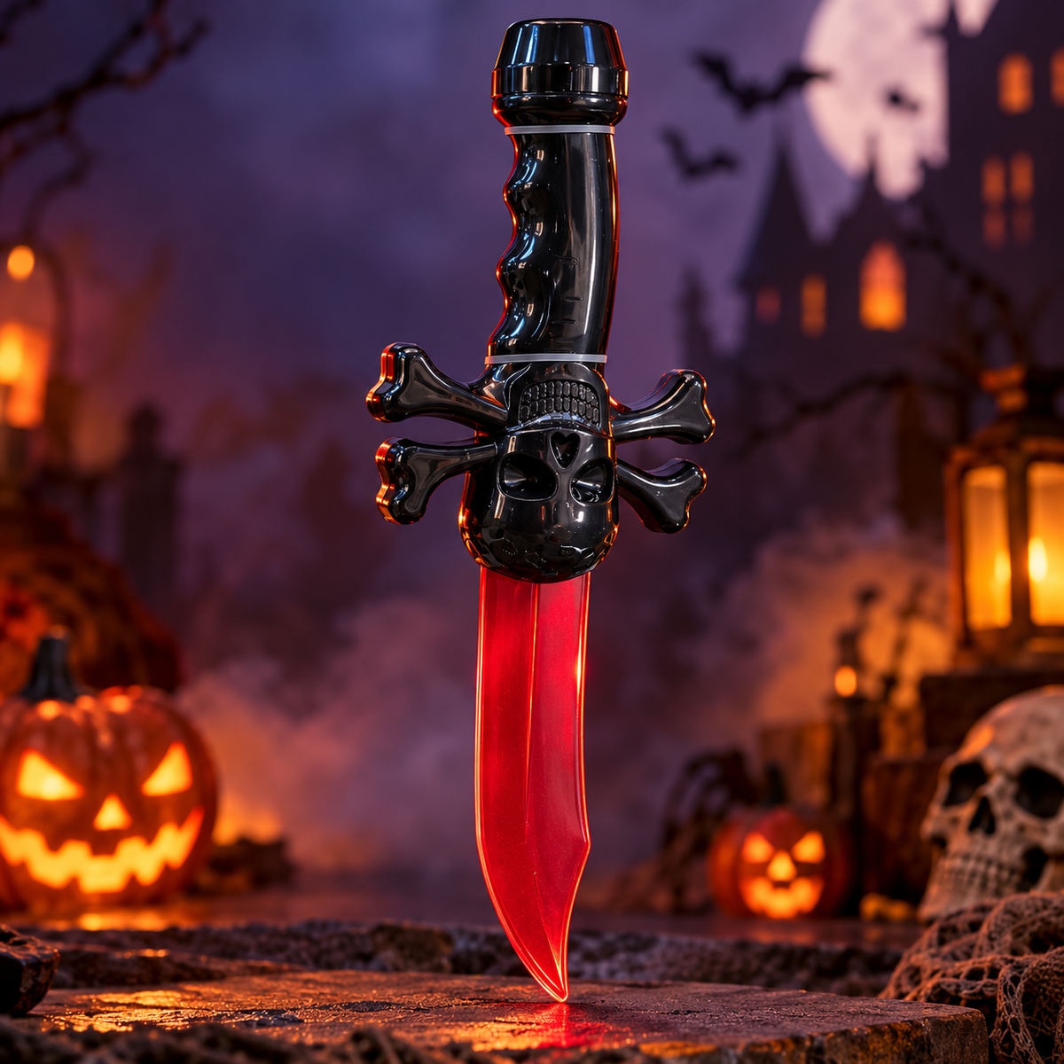 Halloween Bleeding Dagger Toy – Plastic Pirate Knife Prop with Fake Blood Liquid Effect & Skull Crossbones Handle | Halloween Costume Accessorym, Party Prank & Haunted House Prop
