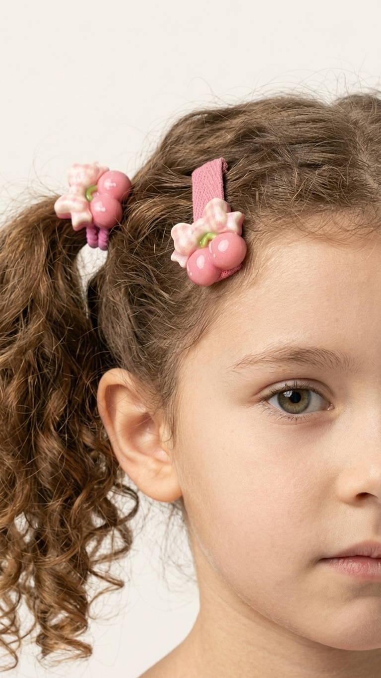 3D Cute Charm Hair Ties & Clips Set for Girls – 10 Piece Kawaii Bear, Bunny & Cherry Elastic Hair Band & Snap Clip Combo | Soft Pastel Colours | Kids Hair Accessories for Toddlers Age 3+ | Birthday Gift