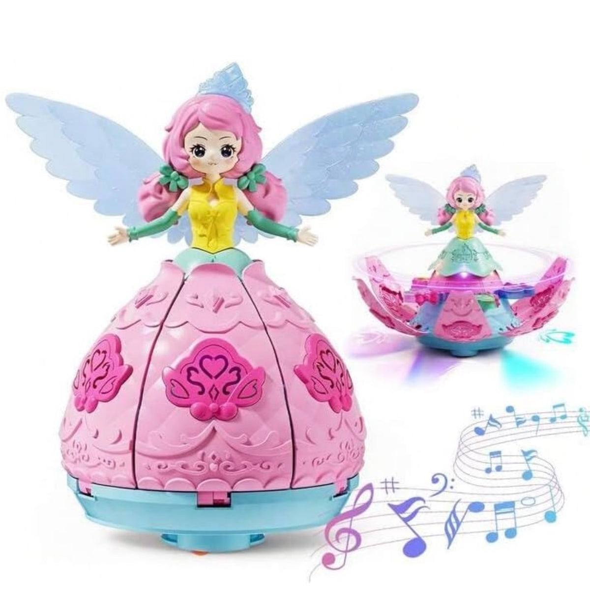 Dancing Princess Toy for Girls – Rotating Fairy Doll with Blooming Flower Skirt, Colourful LED Lights & Music | Musical Spinning Angel Toy with Wings | Birthday Gift for Girls 3+ Years