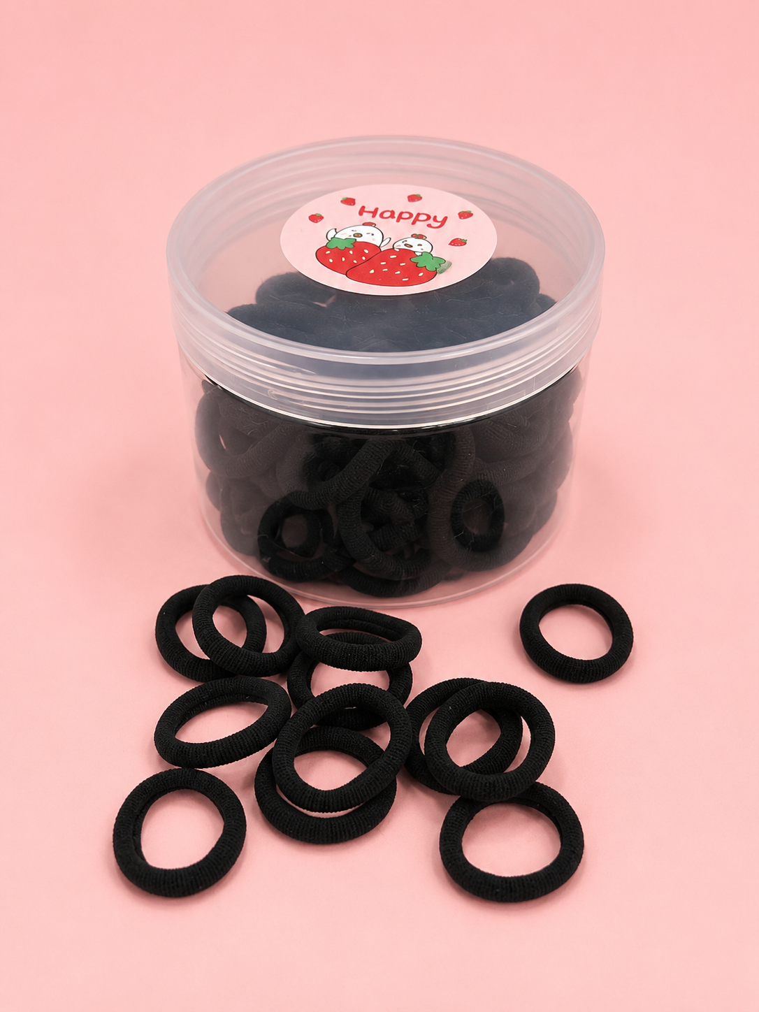 Black Hair Ties for Women – 75 Pcs Seamless Soft Elastic Hair Bands | No-Crease Thick Terry Cloth Ponytail Holders | Bulk Pack in Storage Jar – Damage-Free Hair Accessories