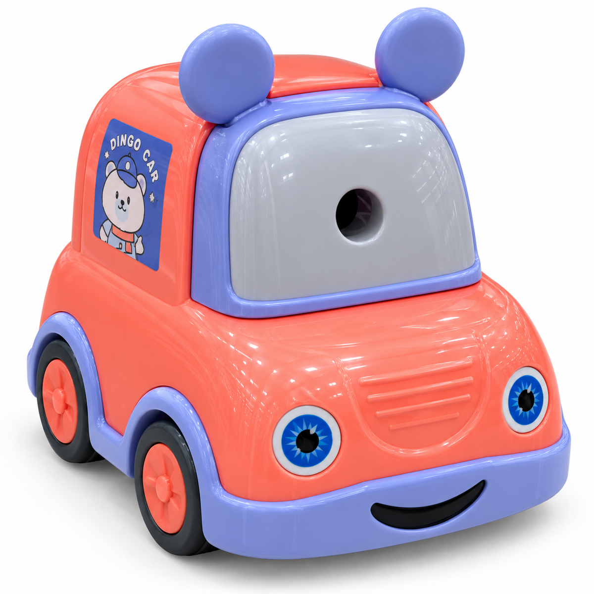 Smiling Car Hand Crank Pencil Sharpener for Kids with Shavings Drawer, Bear Ear Design