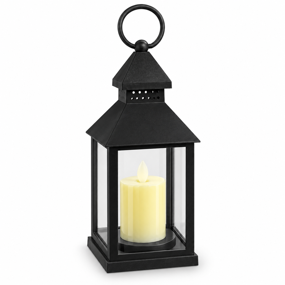 Decorative LED Candle Lantern with Flameless Pillar Candle, Hanging Lantern in Black & White