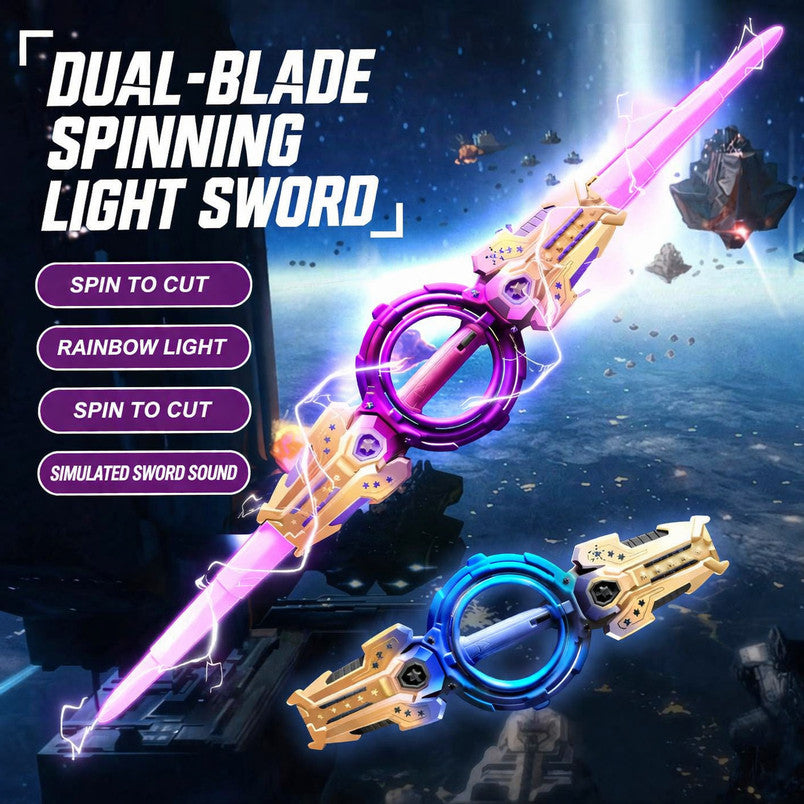 Rotating Double-Edged LED Light Up Sword Toy for Kids – Spinning Glow Staff with Colourful Lights | Smooth Safe Edges | Cosplay & Role Play Toy for Boys & Girls | Age 5+ | Birthday Gift