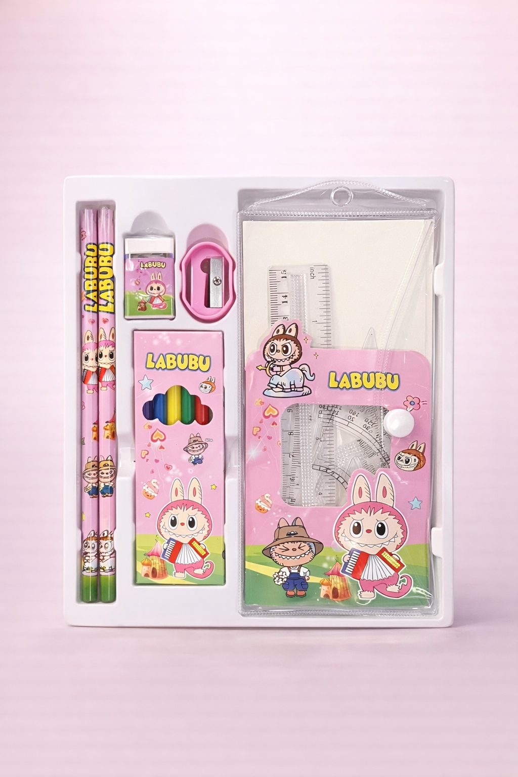 Labubu Cartoon Stationery Set for Kids | Cute Pencil Box with Writing Essentials