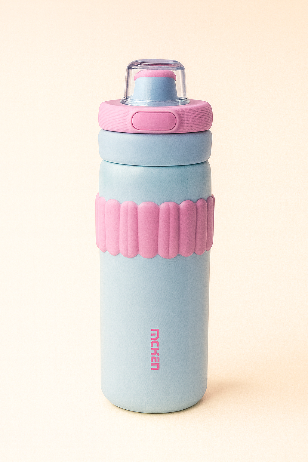 Cute Pastel Kids Water Bottle – Soft Silicone Grip, Leak-Proof Button Lid, BPA-Free Stainless Steel, Easy-Sip Spout Bottle for School & Travel
