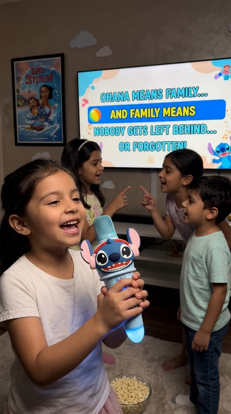 Kids Cartoon Character Bluetooth Karaoke Microphone with Built-in Speaker | LED Light Effects | Wireless & Rechargeable | Fun Singing Toy for Boys & Girls | Age 3+