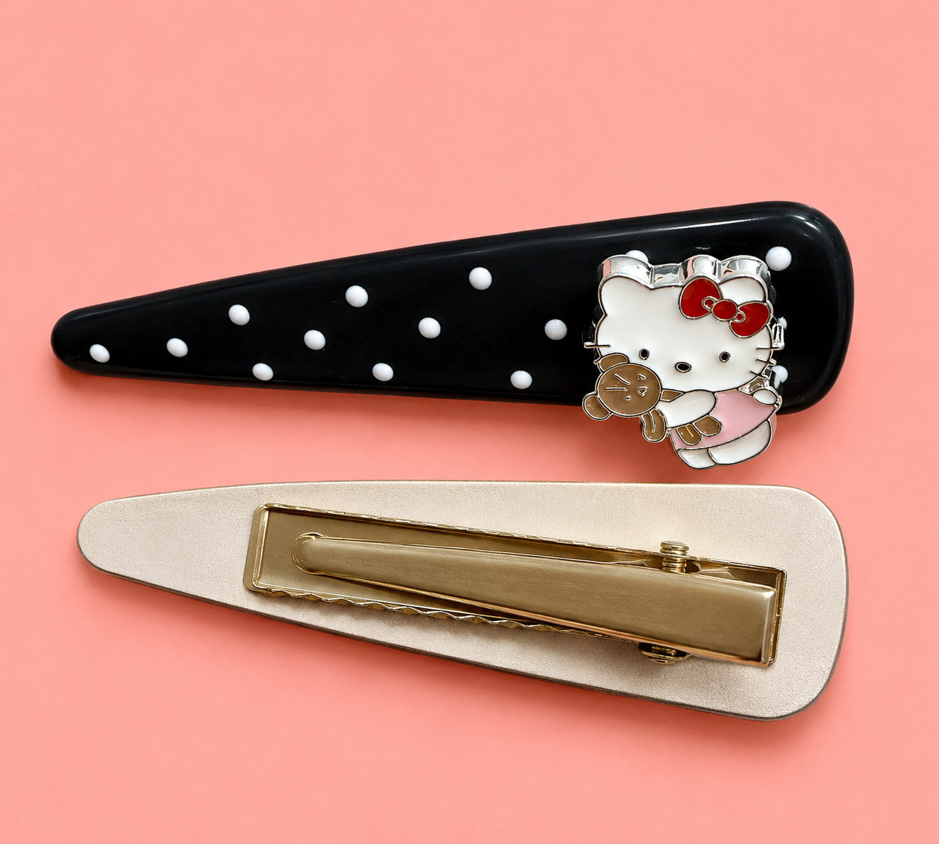 Hello kitty  Charm Hair Clips for Girls – Polka Dot Snap Clip Set of 4 | Enamel Metal Charm Detail | No-Slip Snap Closure | Kids Hair Accessories for Toddlers & Girls Age 3+ | School & Birthday Gift