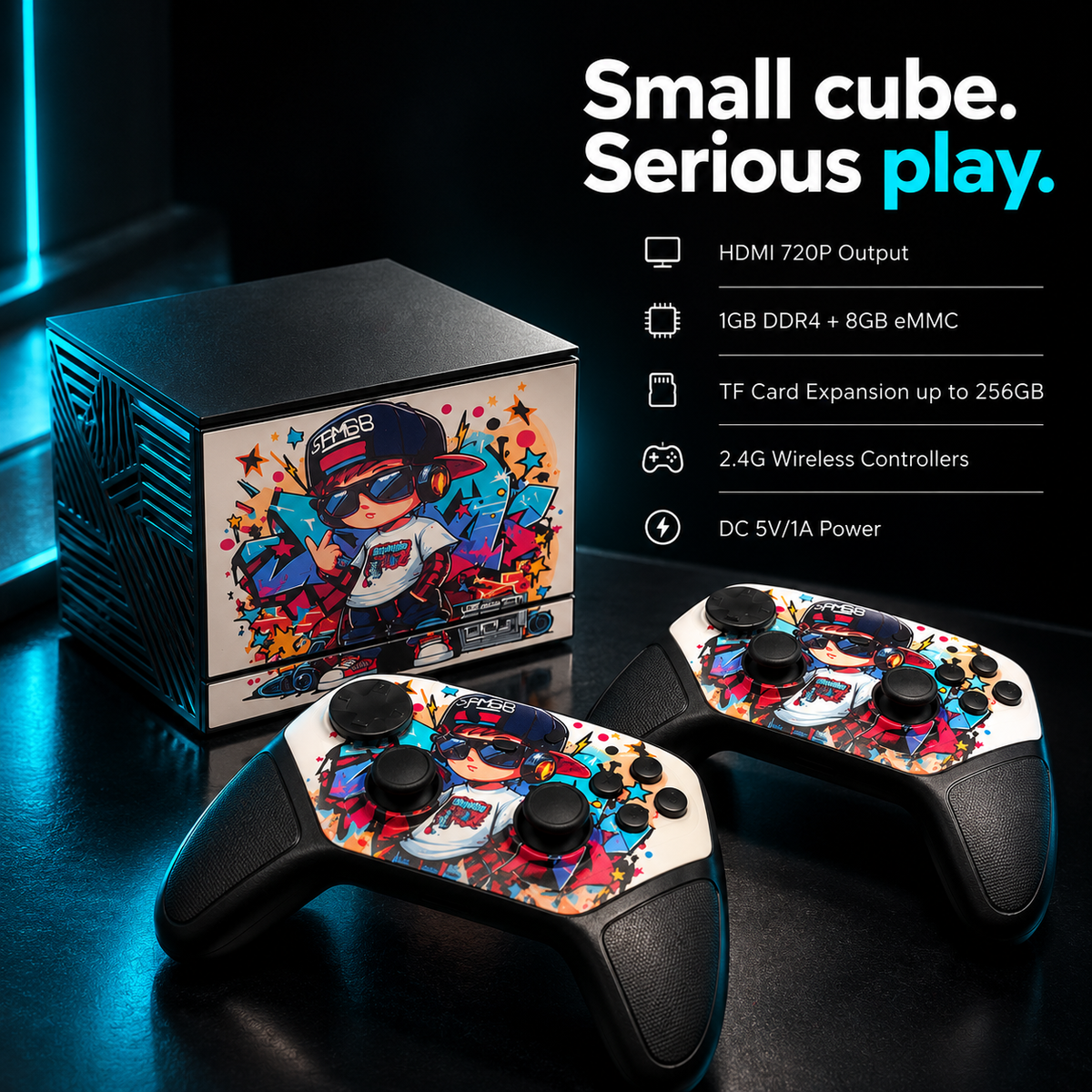 Retro Game Cube Console with 2 Wireless Controllers – Plug & Play TV Gaming Console, HDMI Output, 2.4G Low-Latency Wireless, Turbo Mode, TF Card Expansion up to 256GB – Graffiti Edition