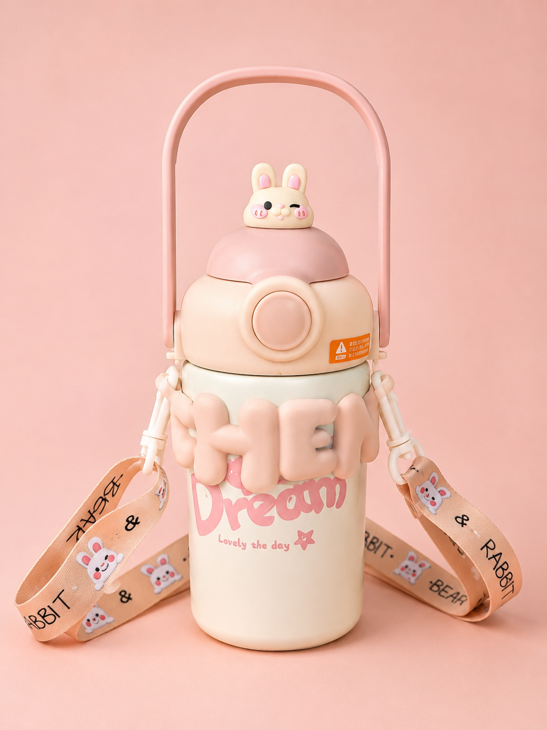 Cute Bunny Theme 700ml Stainless Steel Water Bottle for Kids | Leakproof Straw Sipper