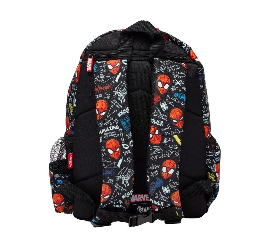 Spider-Man Marvel Smiggle Kids School Backpack – Full 3D Moulded Web Suit Body, Raised Spider Logo, Blue Armour Side Panels & Neon Graffiti Print, Boys Ages 3+, Red/Blue/Black