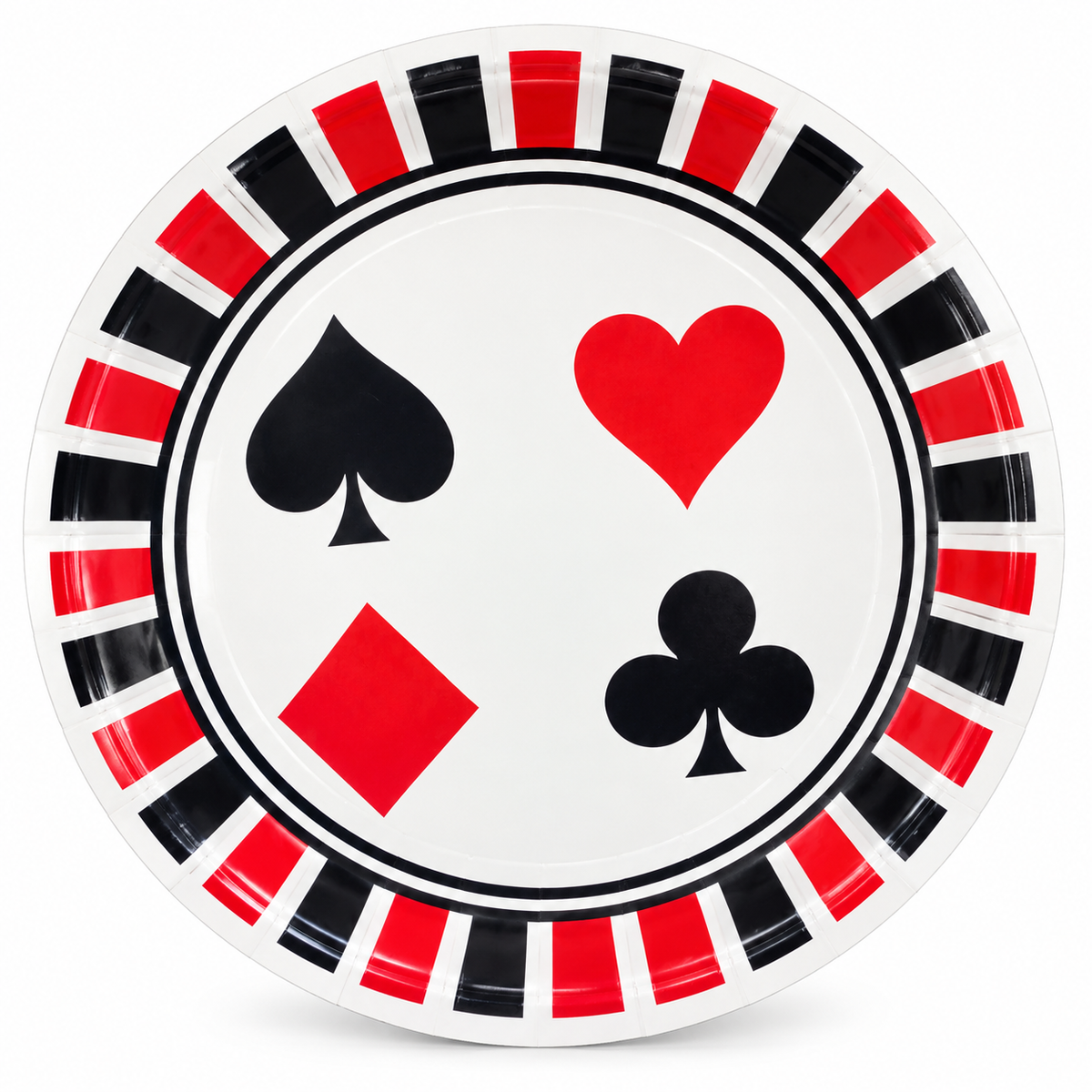 Card Suit Paper Plates with Red & Black Roulette Border, Disposable Party Plates, Pack of 10