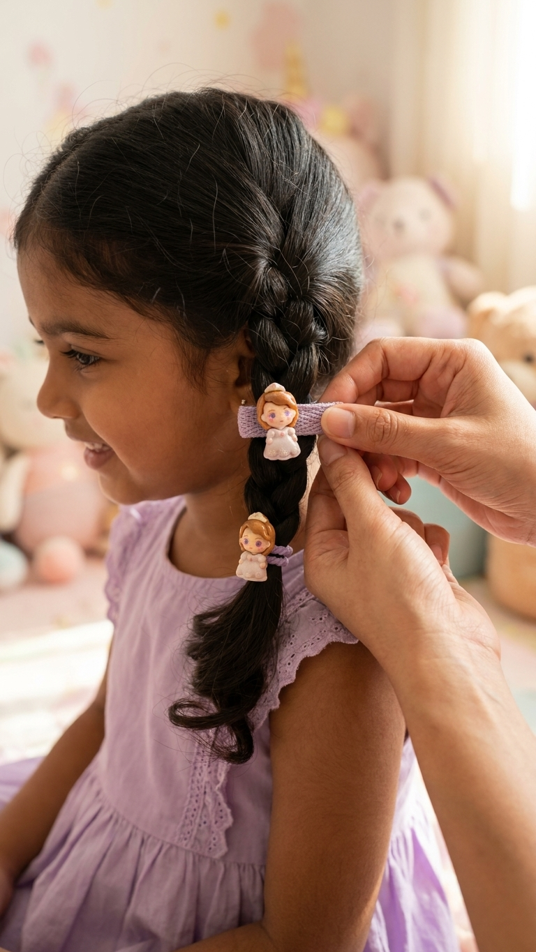 3D Fairy Tale Princess Hair Ties & Clips Set for Girls – 10 Piece Cute Doll Character Elastic Hair Band & Snap Clip Combo | Mermaid, Ice Princess & More | Kids Hair Accessories Age 3+ | Birthday Gift