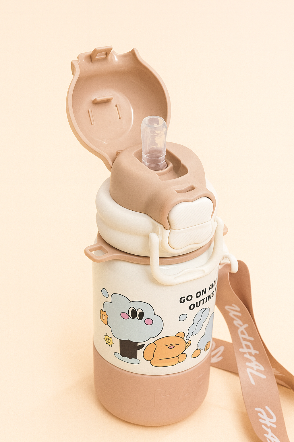 Cute Afternoon Bear Kids Water Bottle – Leak-Proof Flip Cap, BPA-Free Stainless Steel, Double Wall Insulated Cartoon Bottle for School & Travel