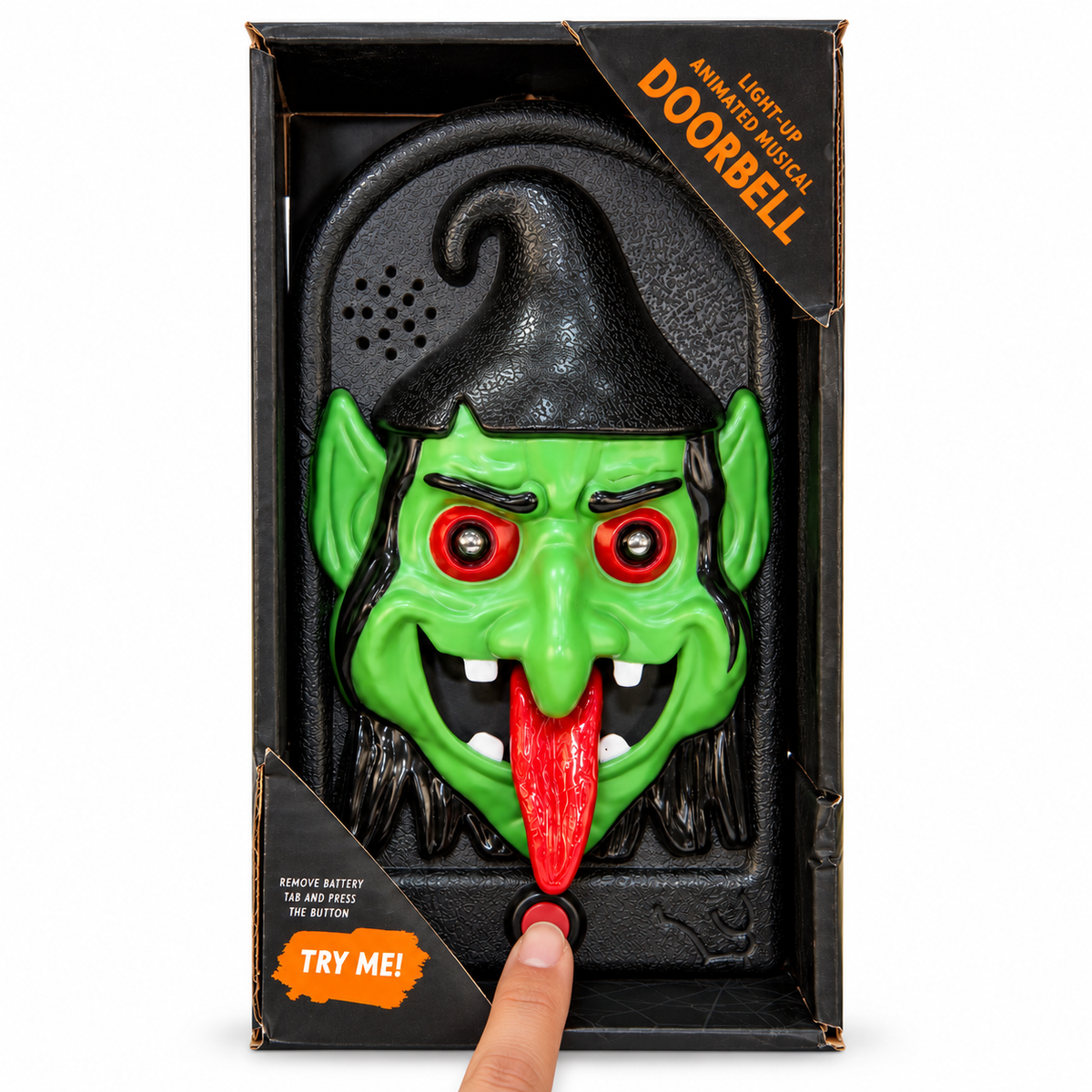 Halloween Animated Doorbell – Light-Up Spooky Talking Doorbell with Scary Sounds & Moving Parts | Haunted House Door Decoration for Halloween Party, Trick-or-Treat & Pranks (Pumpkin / Skull / Witch)
