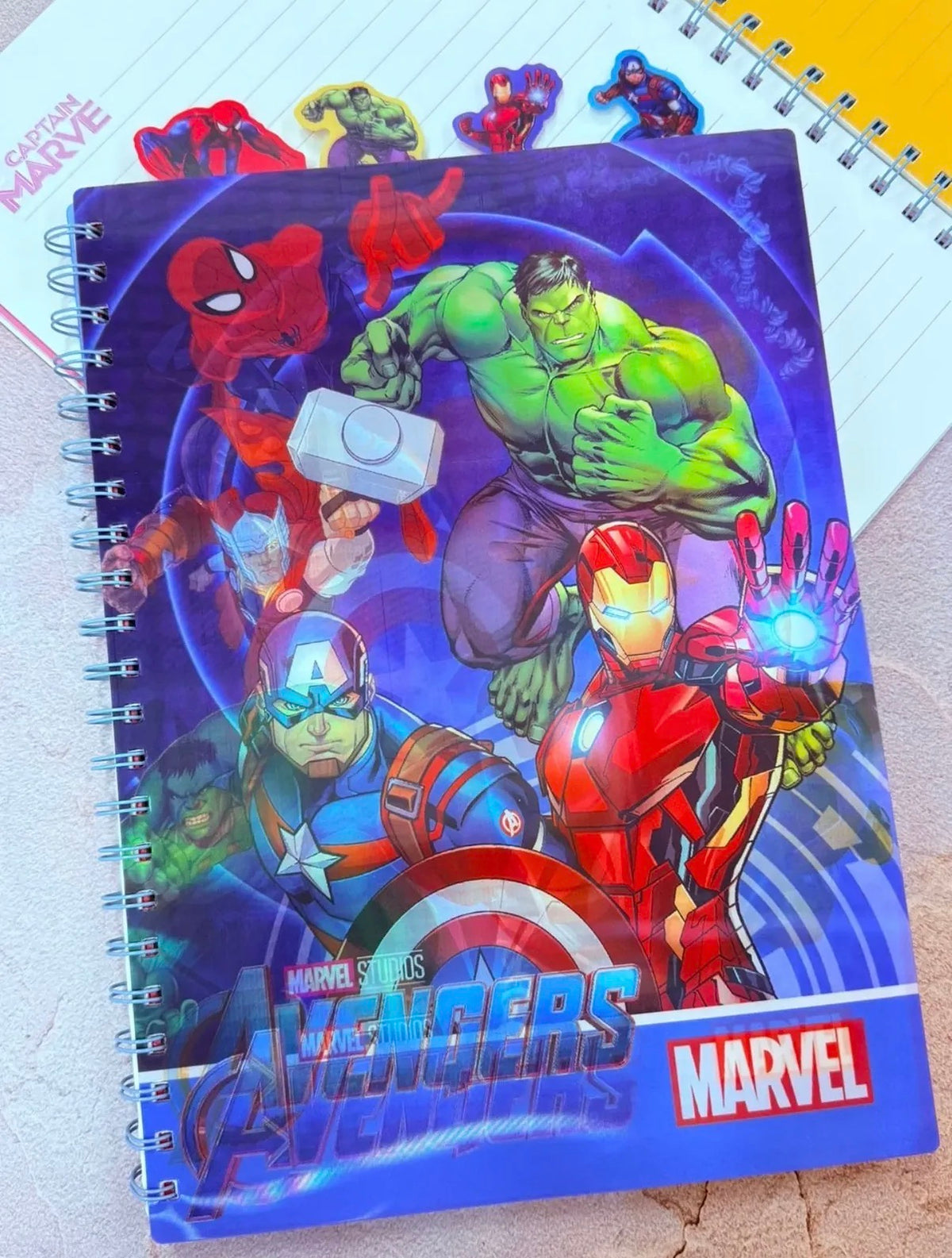 Marvel Avengers A4 Spiral Notebook with 3D Cover & Character Tab Dividers, 4 Designs