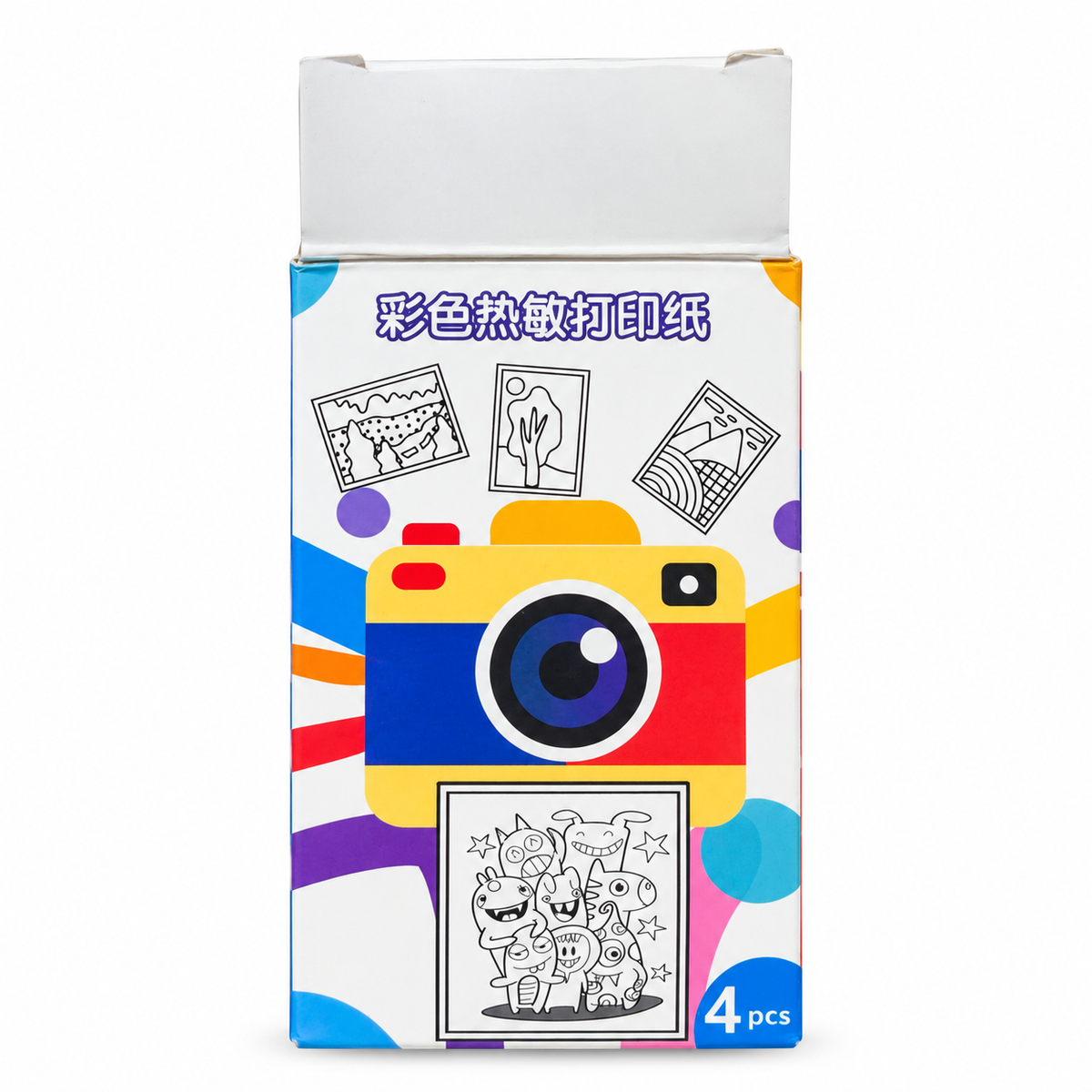Colour Thermal Paper Rolls for Kids Instant Print Camera, Pack of 4, 4 Print Colours