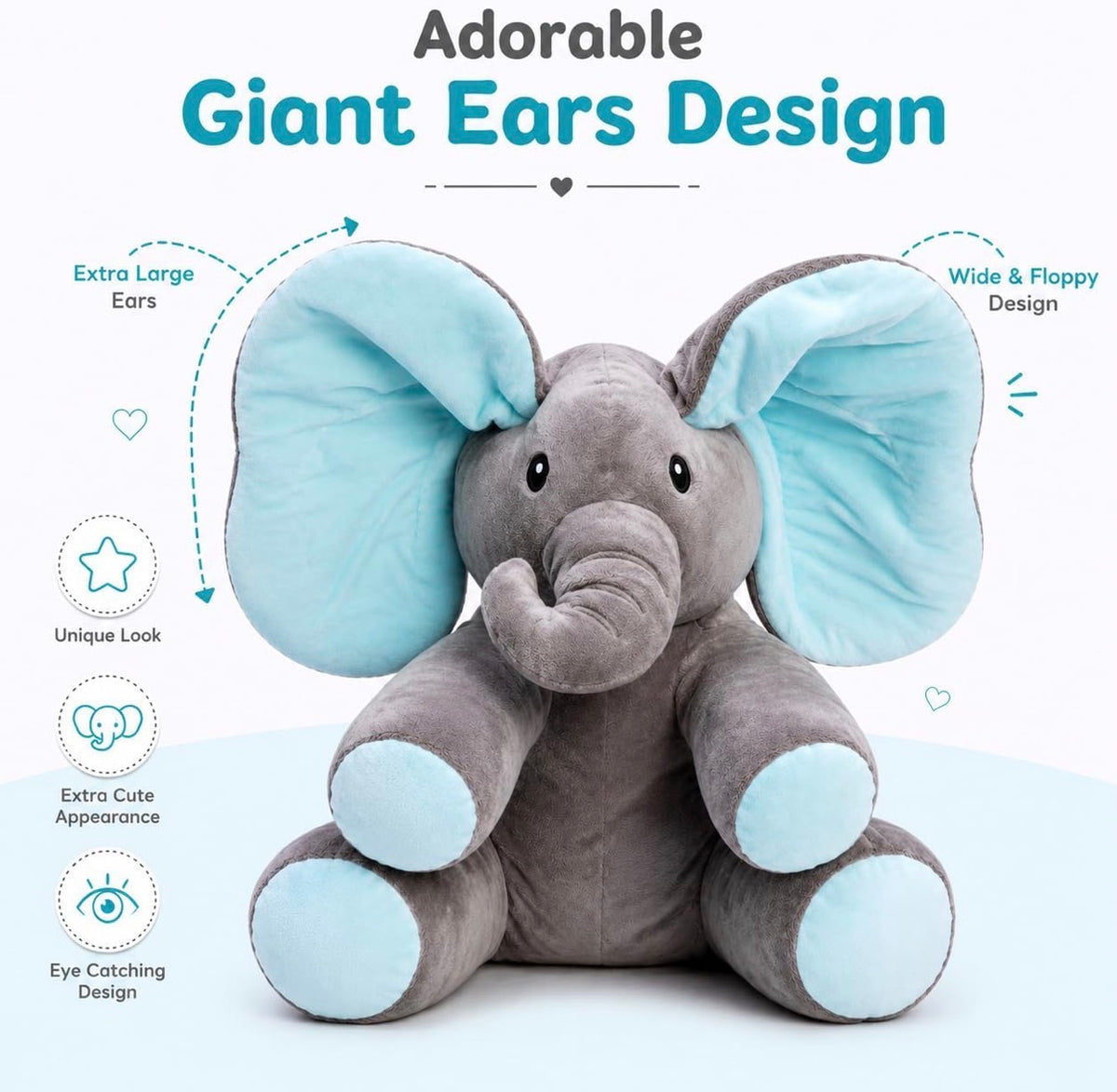 Peek-a-Boo Singing Elephant Plush Toy for Babies – Musical Soft Toy with Moving Ears, Records Your Voice, Sings Songs & Plays Peek-a-Boo | Interactive Stuffed Animal for Toddlers | Baby Gift (Grey-Blue / Grey-Pink)