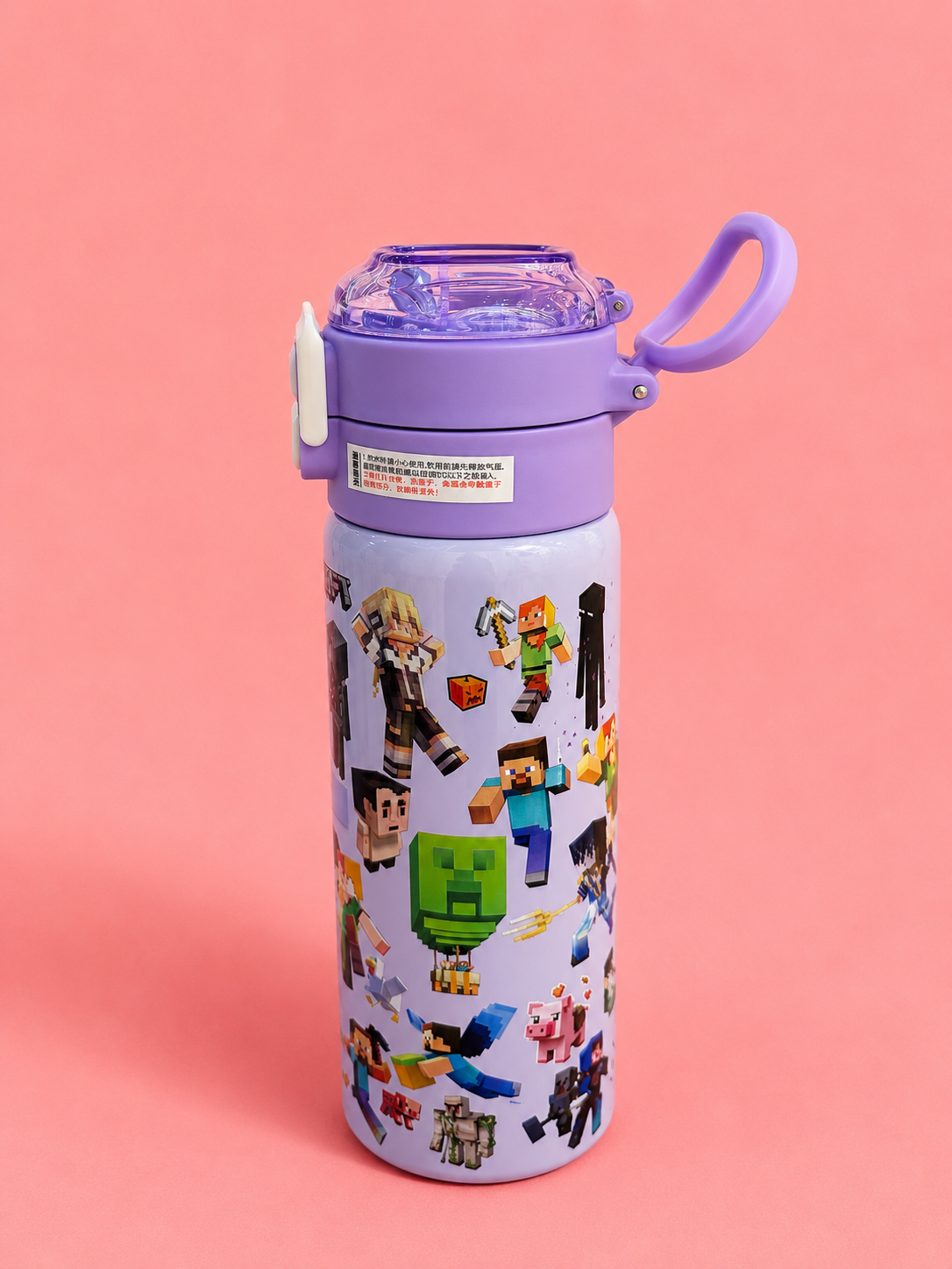 Minecraft Character Kids Water Bottle – Stainless Steel Insulated Bottle with Pop-Up Straw Lid | 4 Colour Variants | Leak-Proof School Water Bottle for Boys & Girls Age 4+ | Birthday Gift