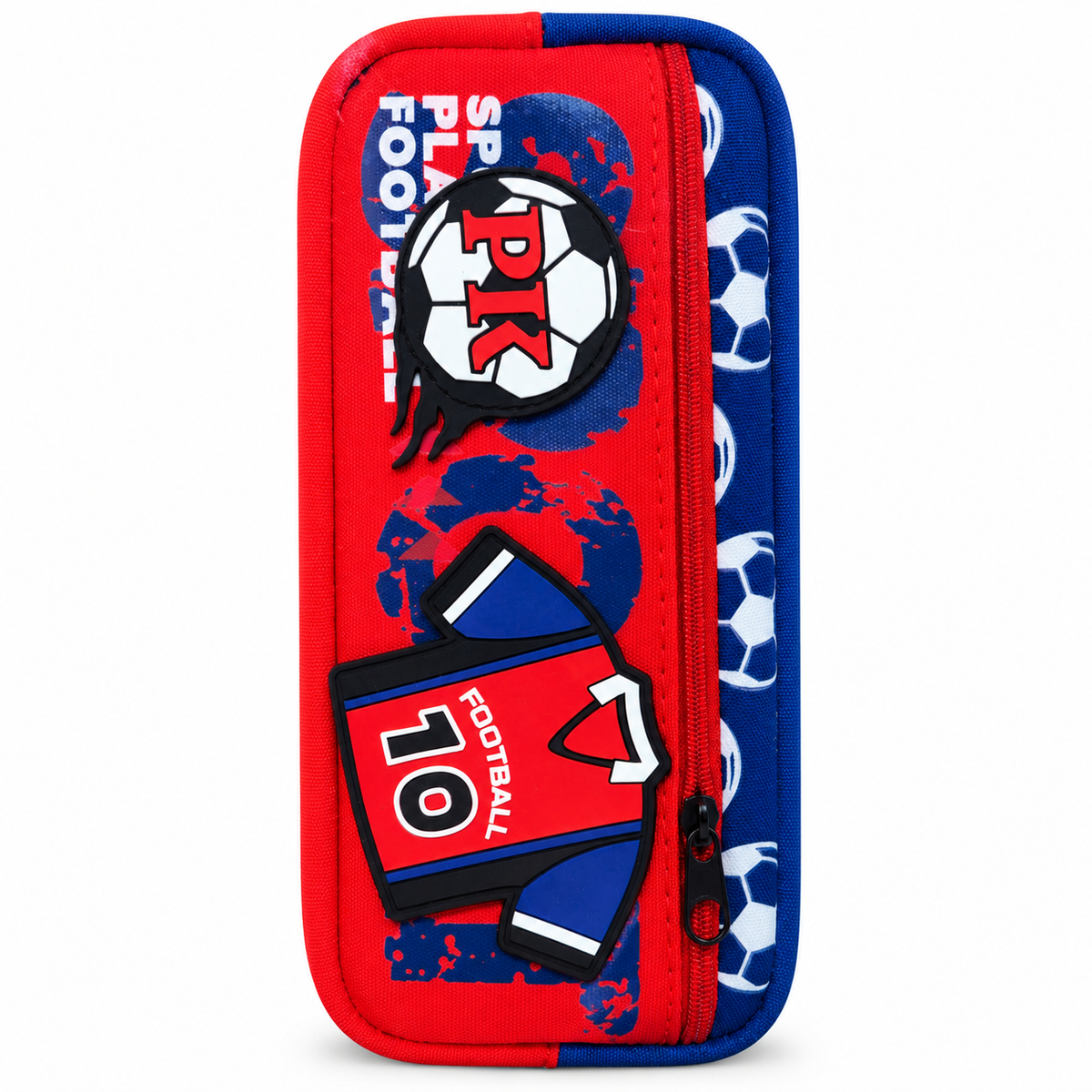 Football Pencil Pouch for Kids with 3D Rubber Patches, Large Zip Pencil Case for School