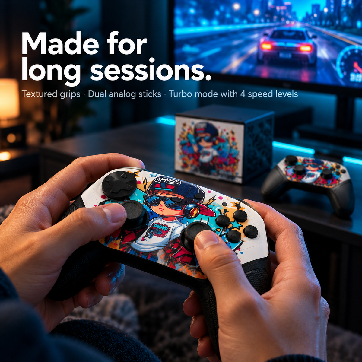 Retro Game Cube Console with 2 Wireless Controllers – Plug & Play TV Gaming Console, HDMI Output, 2.4G Low-Latency Wireless, Turbo Mode, TF Card Expansion up to 256GB – Graffiti Edition